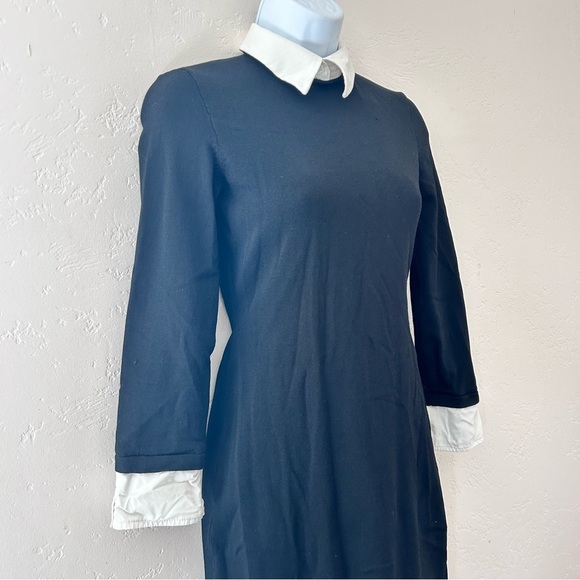 LAUREN RALPH LAUREN Stretch Knit Wednesday Addams Dress White Collar Cuffs XS - Picture 4 of 10